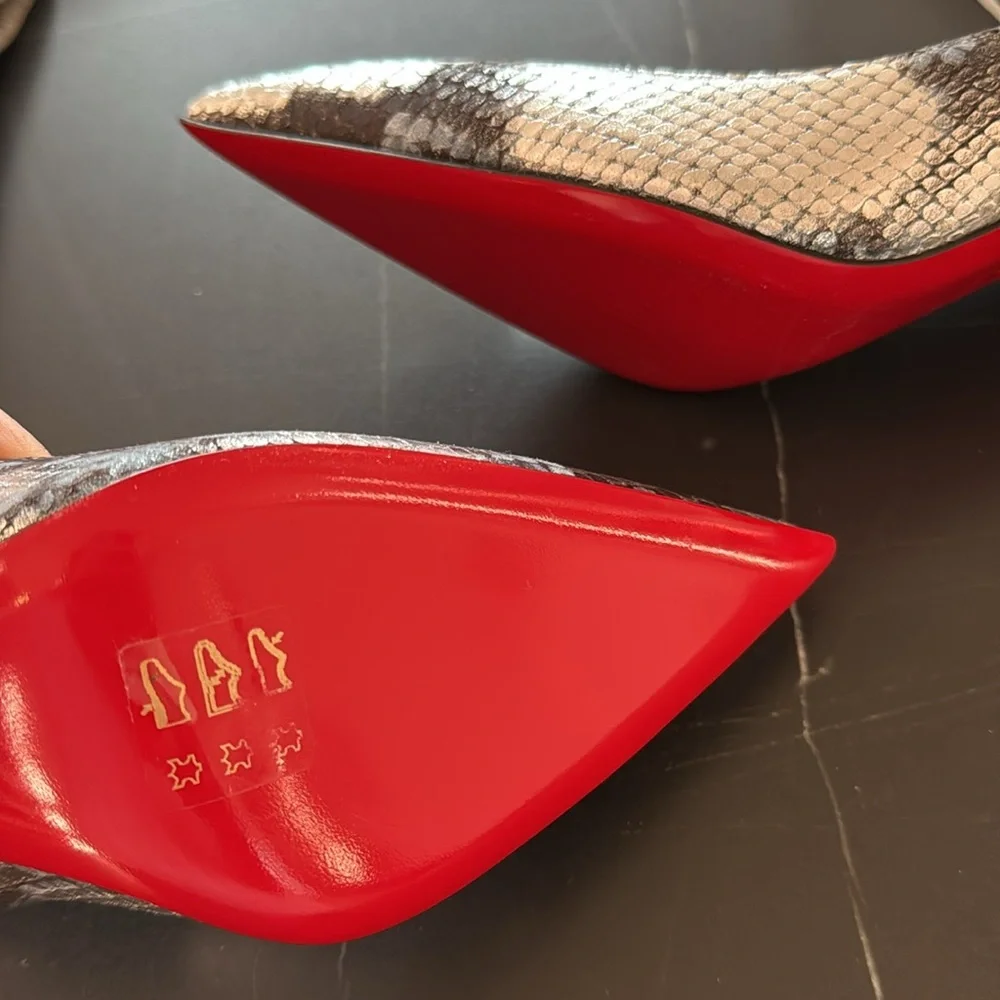 NIB LOUBOUTIN CONDORA 85 METALLIC SNAKE PRINT LEATHER POINTED TOE PUMPS 38.5 - Picture 3 of 4